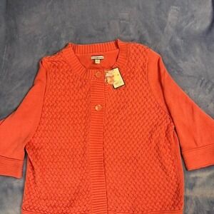 Croft & barrow Orange cardigan with button‎ front and 3/4 sleeves women new